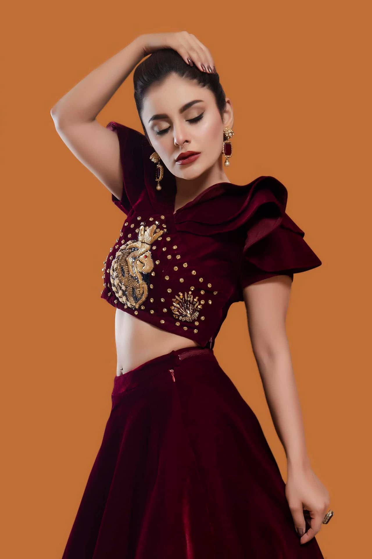 Maroon Velvet Lehenga Set