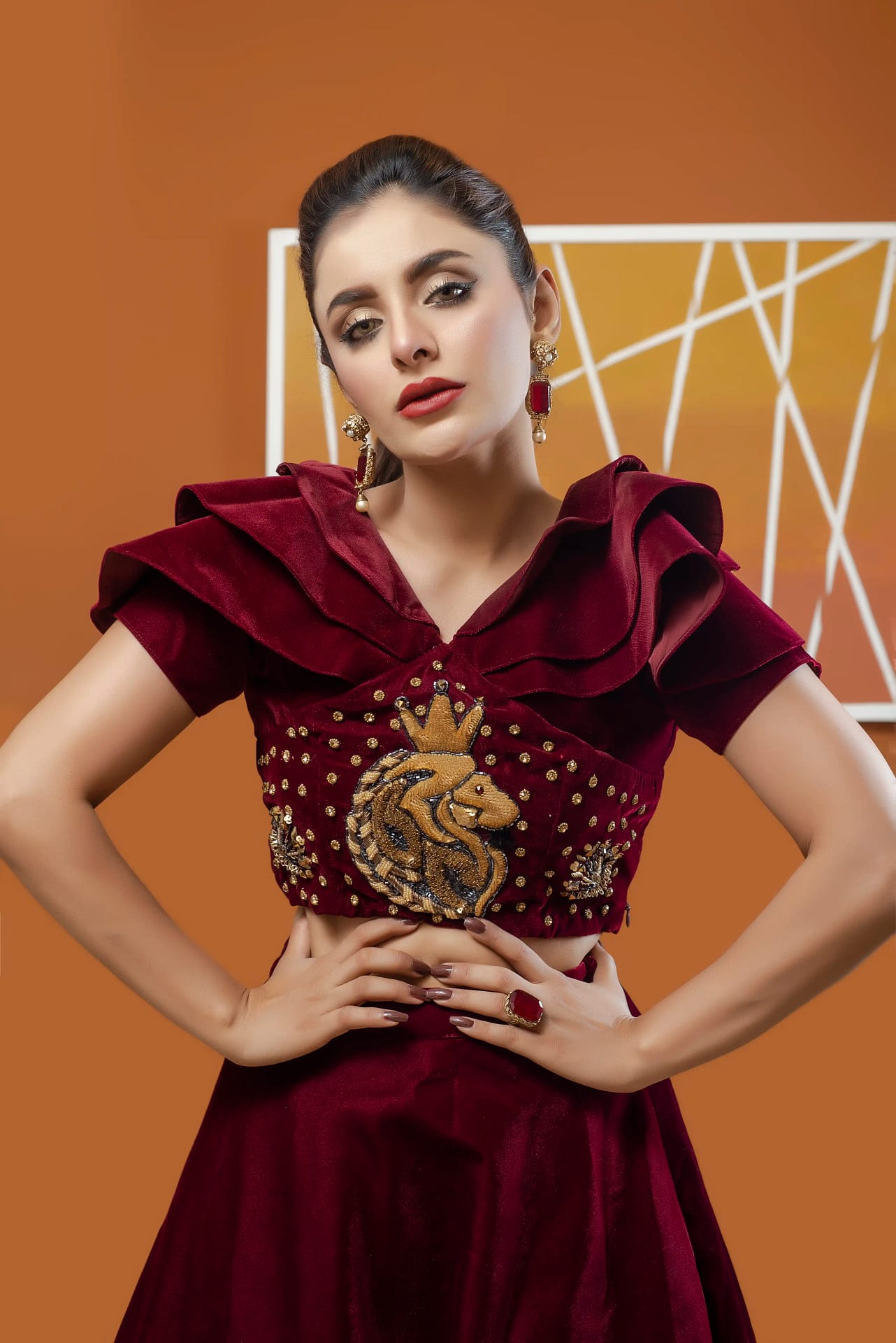 Maroon Velvet Lehenga Set
