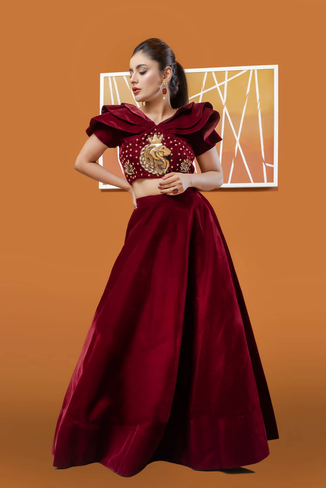 Maroon Velvet Lehenga Set